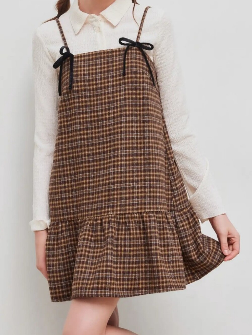 Cider Square Neck Ruffle Bowknot Babydoll Mini Dress